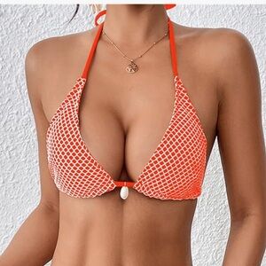 ZAFUL Bikini Top Fishnet Triangle Tie Convertible Collar Halter Bandeau Shell.